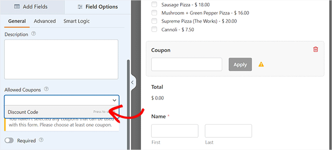 从下拉菜单中选择优惠券代码 Choose a coupon code from the dropdown menu