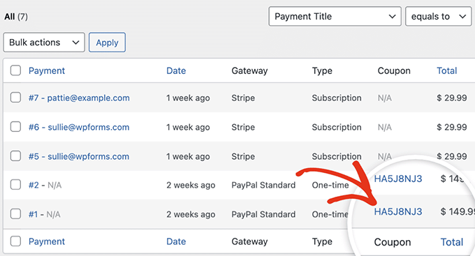 优惠券使用付款条目 Coupon usage payments entries