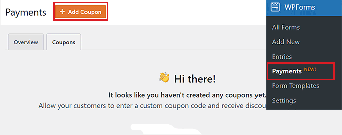 单击 + 添加优惠券按钮 Click + Add Coupon button