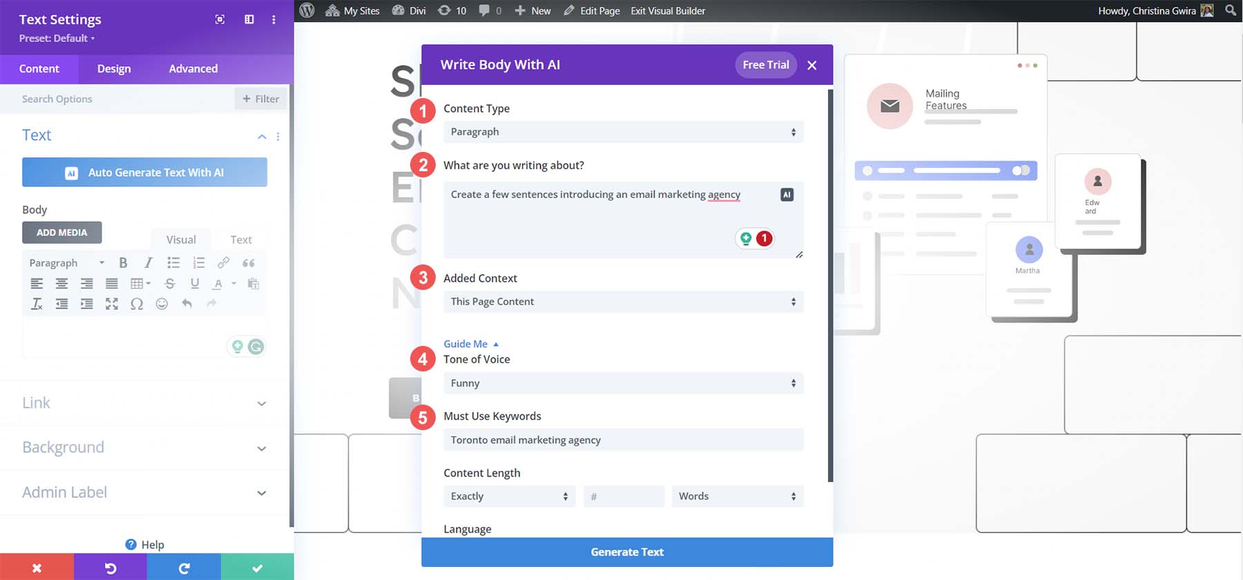 將您的設置添加到 Divi AI 以生成內容