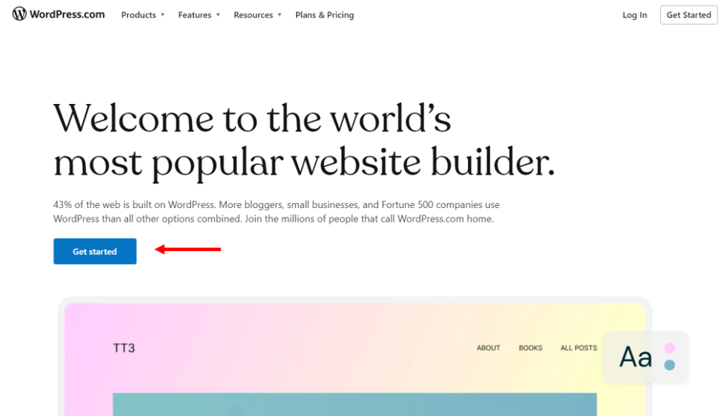 Apri il sito Web WordPress Com e fai clic su Inizia