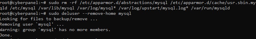 إزالة مستخدم MySQL ومجموعة MySQL: