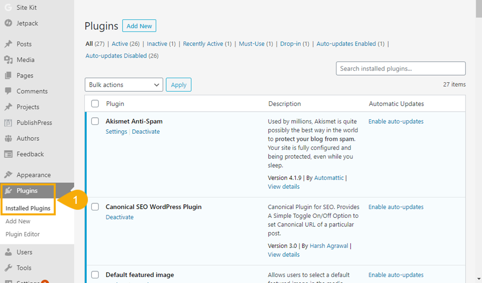 禁用插件儀表板
