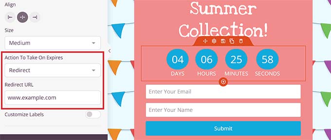 Fügen Sie eine Aktion für den Ablauf des Countdowns hinzu Add an action for countdown expiration