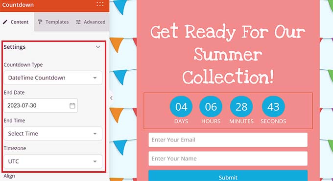 Fügen Sie den Countdown-Block hinzu, um Dringlichkeit zu schaffen Add the countdown block to create urgency