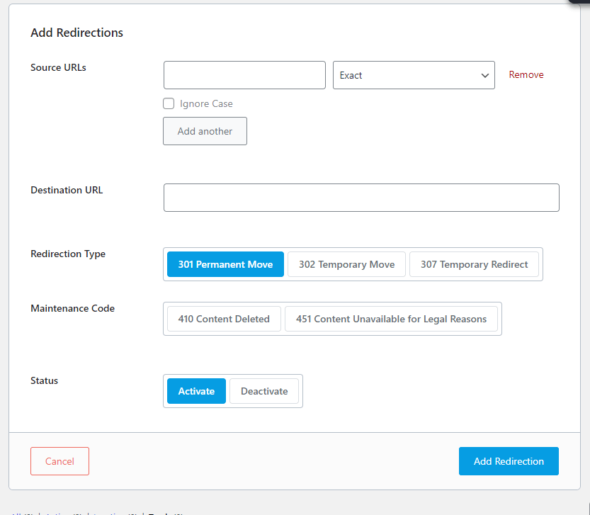 administrador de redirección - Cambiar el prefijo base de categoría de WordPress