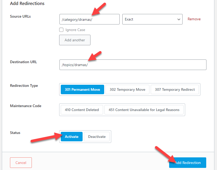 เพิ่มการเปลี่ยนเส้นทาง - เปลี่ยนคำนำหน้าฐานหมวดหมู่ WordPress