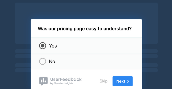 Exemplu de sondaj pop-up UserFeedback UserFeedback popup poll example