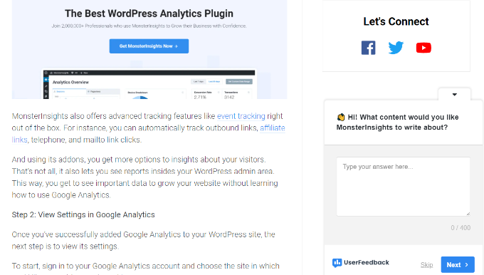 Previzualizarea feedbackului utilizatorului User feedback preview