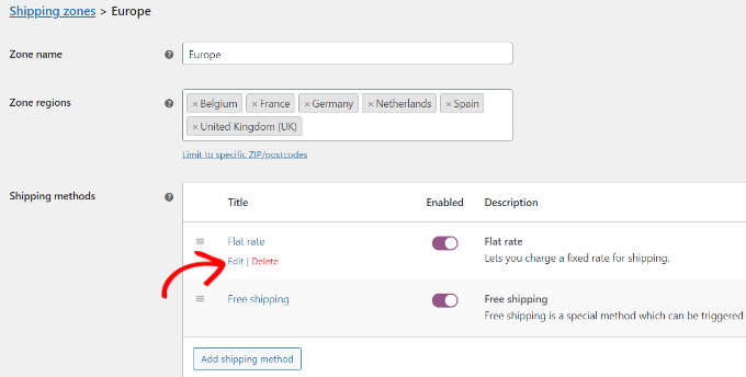 Versandart bearbeiten Edit shipping method