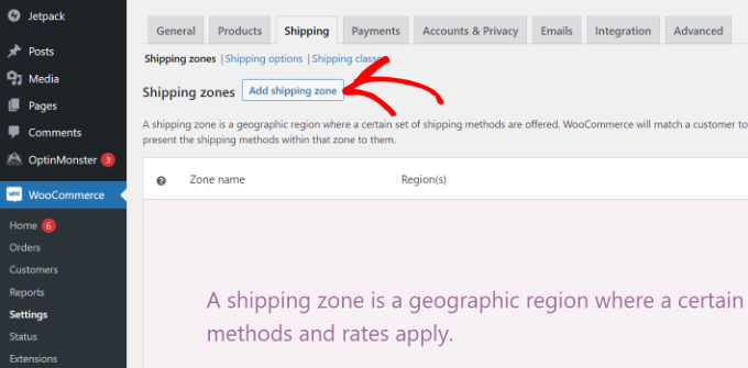 Fügen Sie eine Versandzone hinzu Add a shipping zone