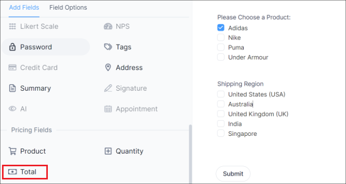 Fügen Sie ein Gesamtformularfeld hinzu Add a total form field