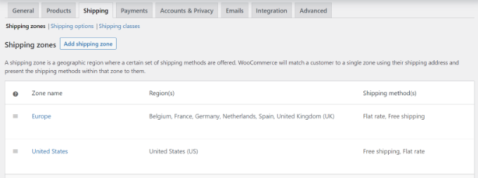 Details zur Versandzone anzeigen View shipping zone details