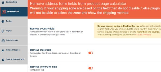 Felder aus dem Versandrechner entfernen Remove fields from shipping calculator