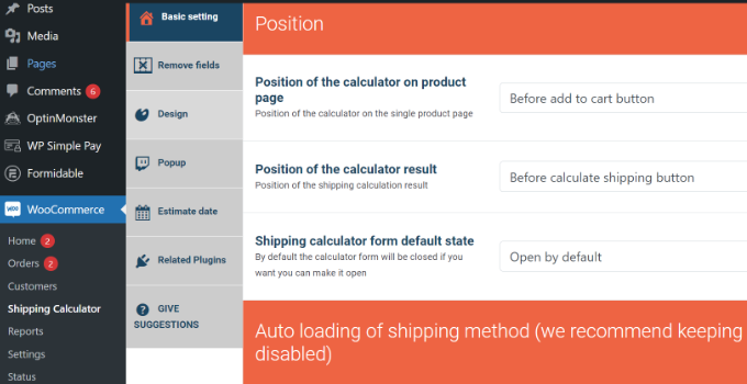 Konfigurieren Sie die Einstellungen für den Versandrechner Configure shipping calculator settings