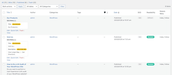 Données SEO supplémentaires, dans le tableau de bord WordPress Additional SEO data, in the WordPress dashboard