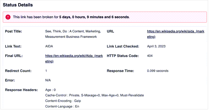 Le vérificateur de liens rompus AIOSEO The AIOSEO broken link checker