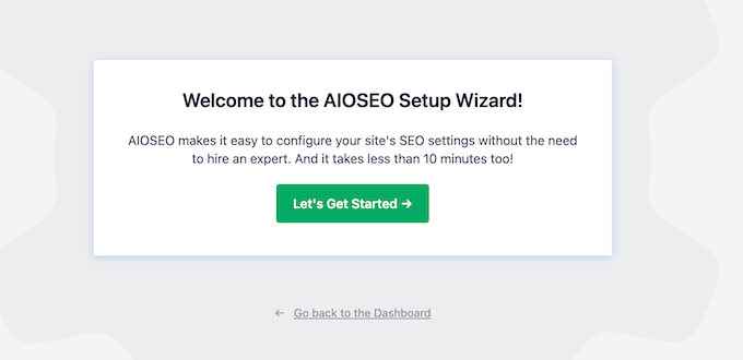L'assistant de démarrage AIOSEO The AIOSEO startup wizard