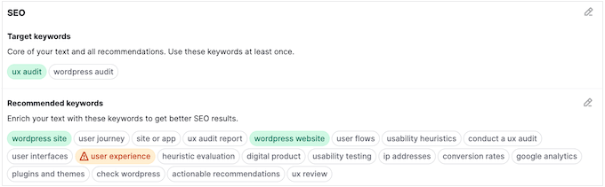 Paramètres de mots clés recommandés par Semrush Semrush's recommended keyword settings