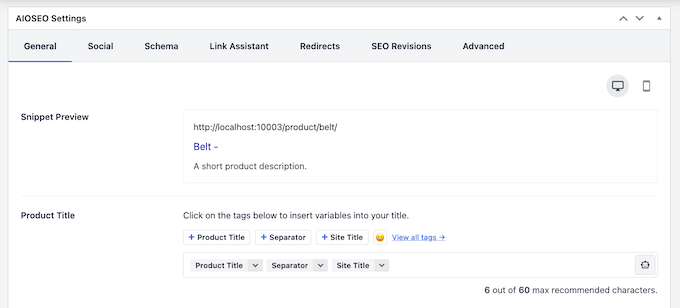 Paramètres SEO WooCommerce d'AIOSEO AIOSEO's WooCommerce SEO settings