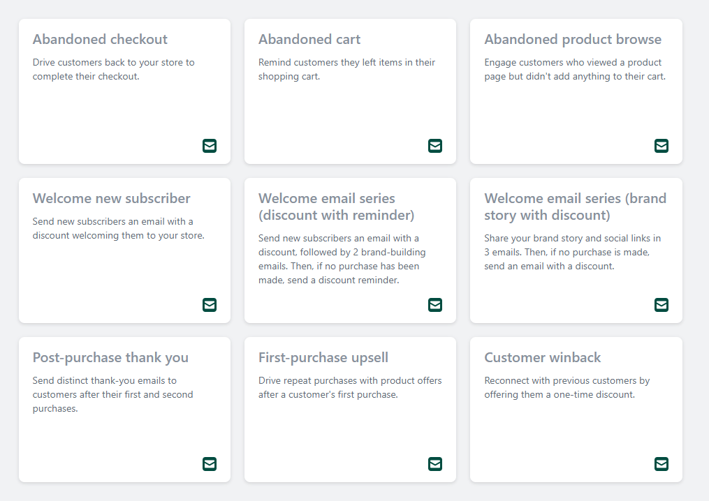 Opsi otomatisasi Shopify.
