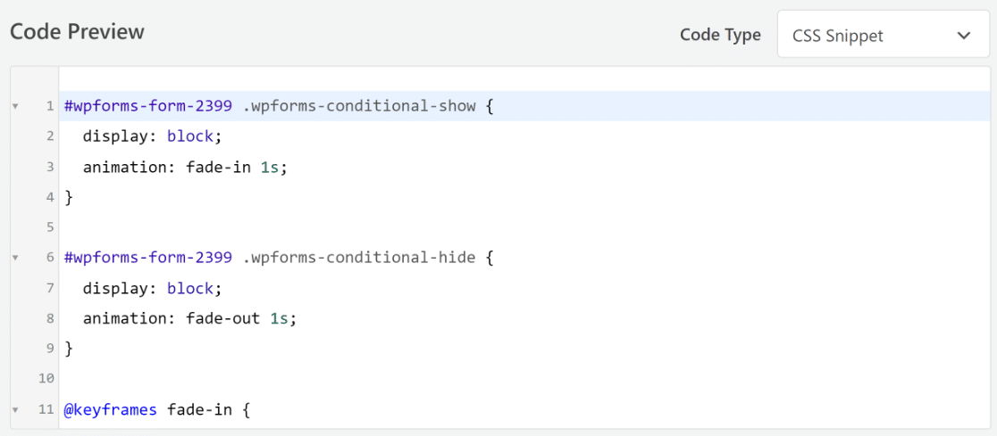 Code preview in WPCode