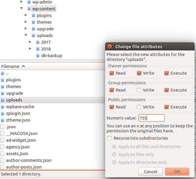 Os 16 melhores métodos para corrigir erros de HTTP ao enviar imagens para o WordPress 8 folder-permission