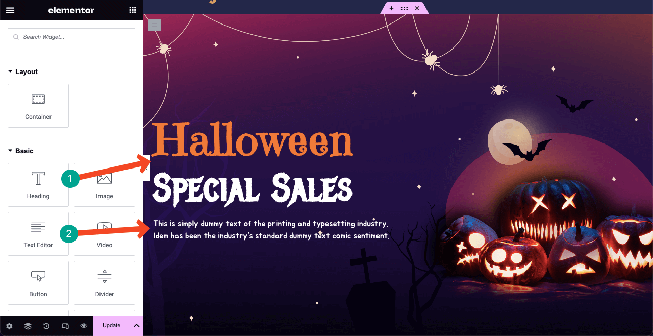 素晴らしいハロウィン ランディング ページのアイデアを使ってハロウィン Web ページをデザインする方法 9 Add a fancy header copy and text