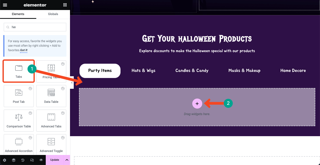 素晴らしいハロウィン ランディング ページのアイデアを使ってハロウィン Web ページをデザインする方法 12 Add the Tag widget