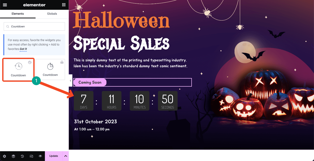 素晴らしいハロウィン ランディング ページのアイデアを使ってハロウィン Web ページをデザインする方法 10 Add a countdown timer