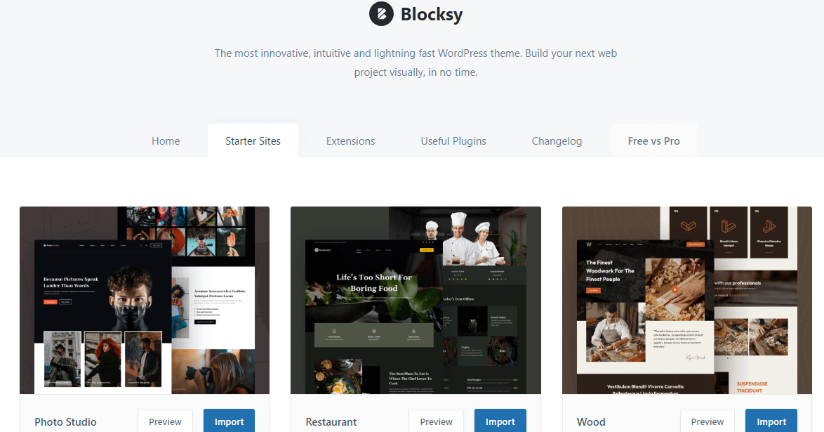 Blocksy テーマのスターター サイト オプションのレビュー。