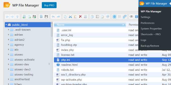 ดูไฟล์ php.ini ในปลั๊กอินตัวจัดการไฟล์ View php.ini file in file manager plugin