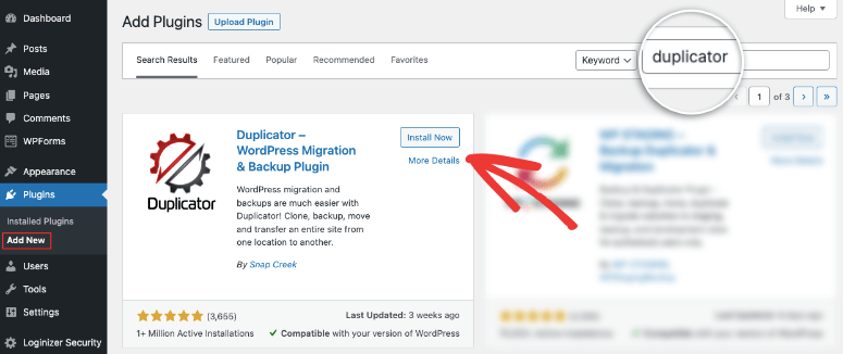 установить плагин дубликатора — IsItWP — бесплатный детектор тем WordPress install duplicator plugin