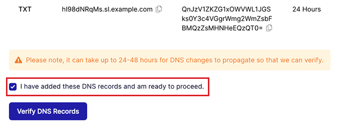 Fare clic sul pulsante Verifica record DNS Click the Verify DNS Records button