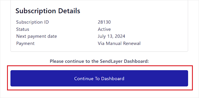 Fare clic sul pulsante Continua alla dashboard Click Continue to dashboard button