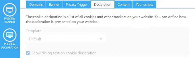 Configuración de declaración en Cookiebot Declaration settings in Cookiebot