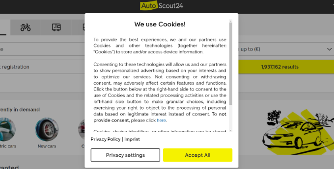 Vista previa del aviso de cookies Cookie notice preview