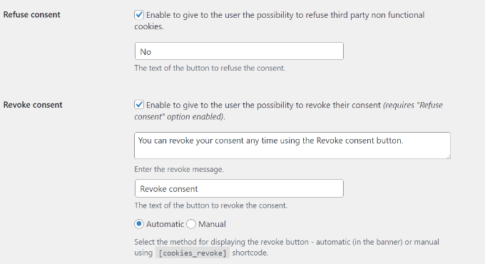 Rechazar la configuración de consentimiento Refuse consent settings