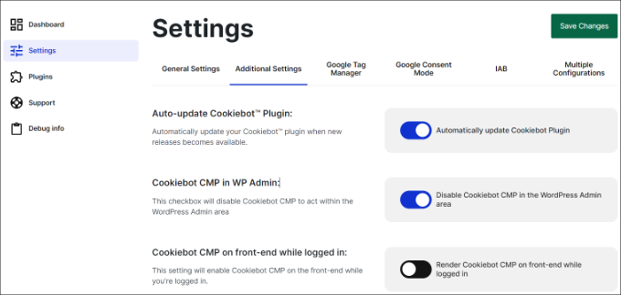 Actualización automática del complemento Cookiebot Automatic Cookiebot plugin update
