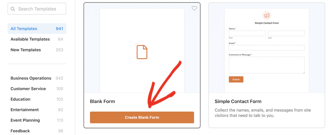 Create a blank form in WPForms