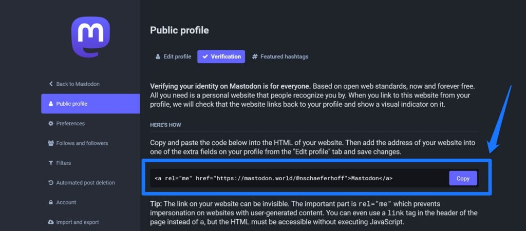 mastodon doğrulama bağlantısı