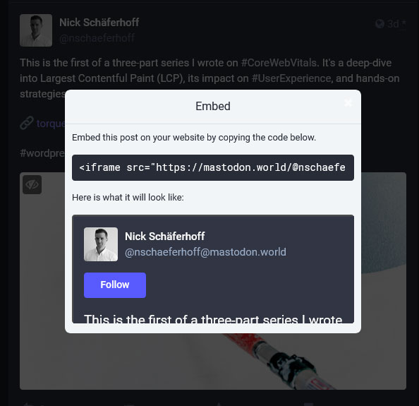 mastodon yerleştirme kodunu kopyala