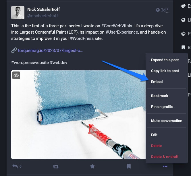 mastodon gönderi yerleştirme koduna erişim