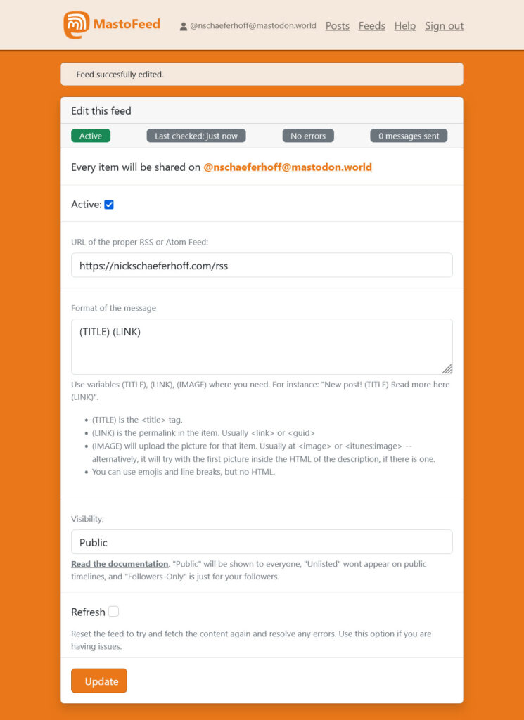 mastofeed feed'ini yapılandırma