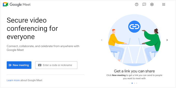Le service de conférence Web Google Meet The Google Meet web conferencing service