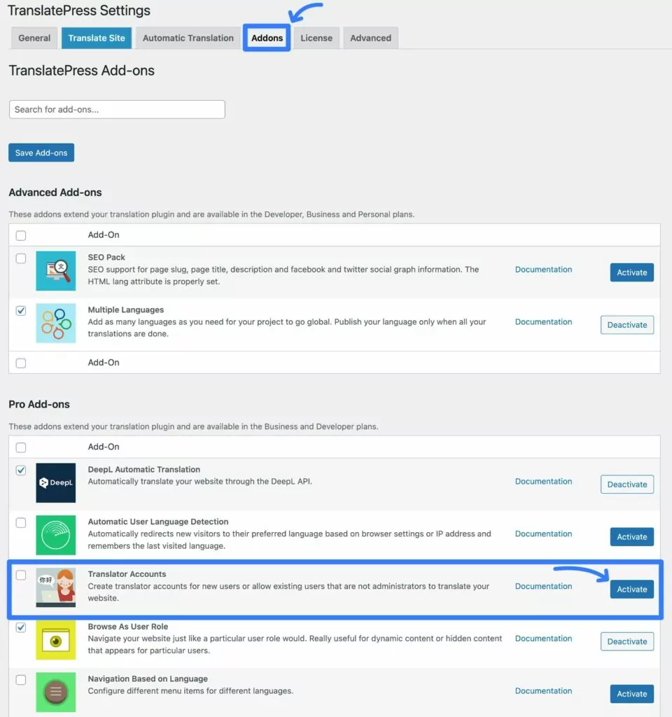 Installa il componente aggiuntivo Account Traduttore per lavorare con servizi di traduzione professionali