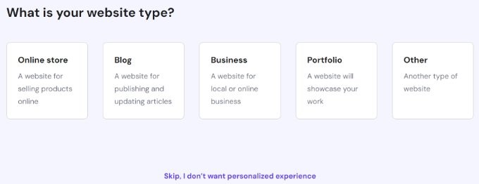 选择您的网站类型 Select your website type