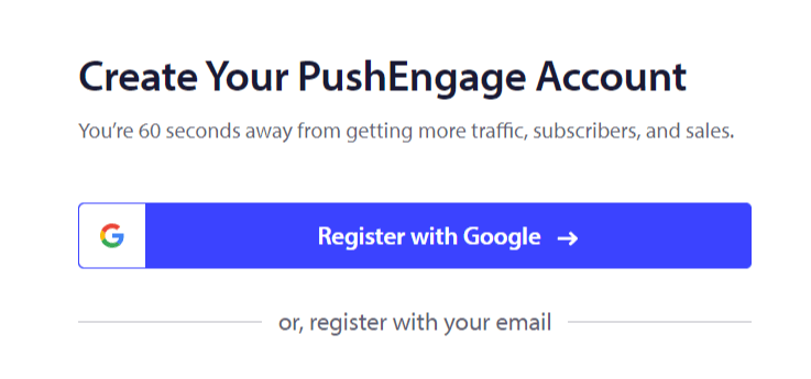 Crea un account PushEngage