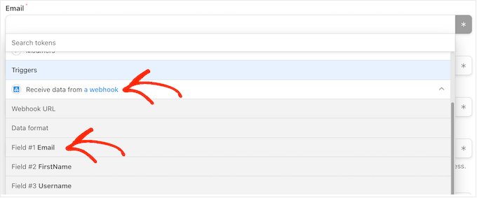 Mapeando dados do usuário para um webhook Mapping user data to a webhook