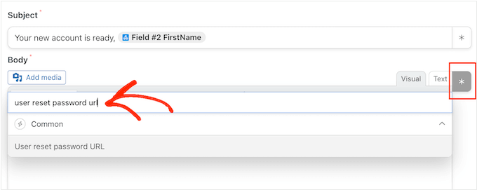 Adicionando um URL de redefinição de senha a um e-mail automático Adding a password reset URL to an automated email